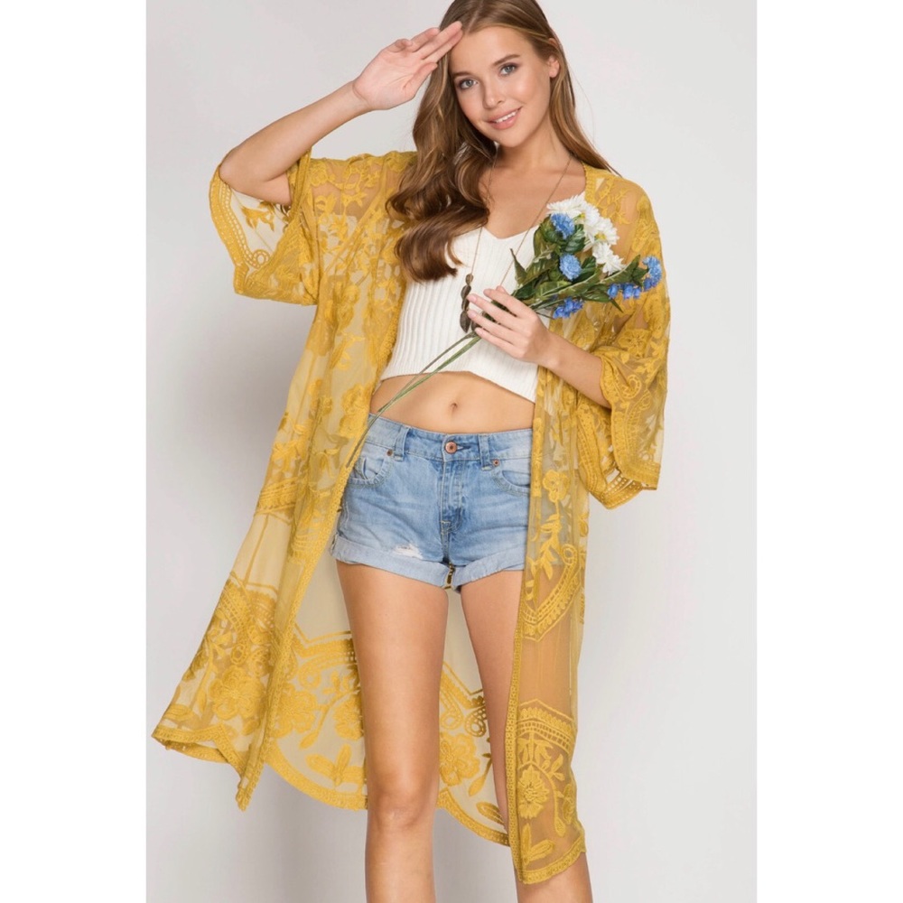 • H P• LAST S/M Crochet Lace Kimono - Slate - Picture 4 of 8